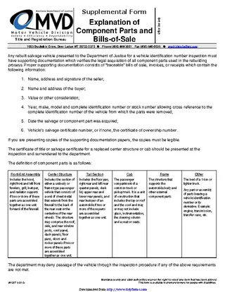 Forms Supplemental Form For Explanation Of Component Parts And Bills Of Sale