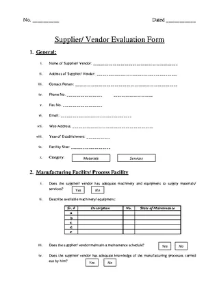Forms Supplier Vendor Evaluation Form