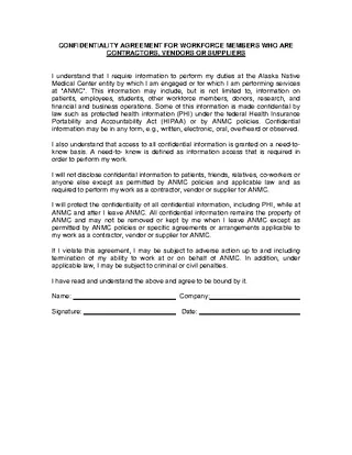 Suppliers Vendor Confidentiality Agreement Example