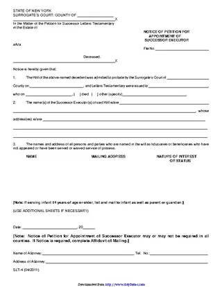 Surrogate P 17 Notice Of Petition For Appointment Of Successor Executor