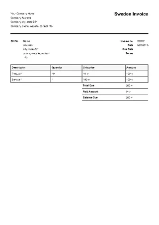 Forms Sweden Invoice Template