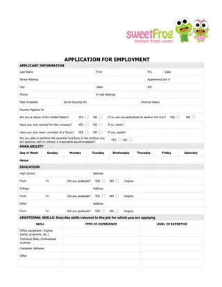 Sweet Frog Job Application PDF