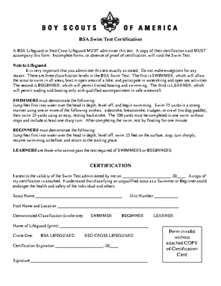 Swim Test Certificate Template