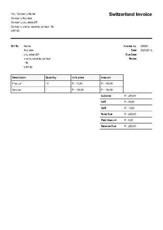 Forms Switzerland Invoice Template