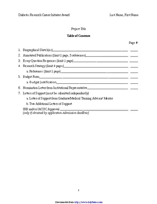 Table Of Contents Template 1