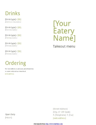 Forms Takeout Menu Template 2