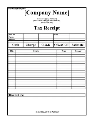 Forms Tax Receipt Template