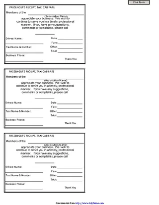 Forms Taxi Receipt Template 2