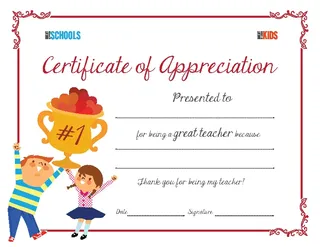 Forms Teacher Appreciation Award Certificate