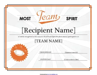 Forms Team Spirit Award Certificate Word