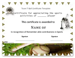 Forms Team T Ball Certificate Template