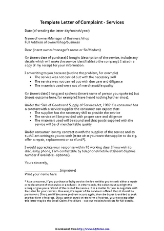 Forms Template Letter Of Complaint Services