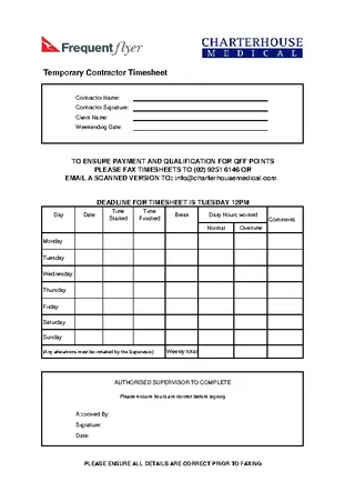 Temporary Contractor Timesheet Template Download In Pdf