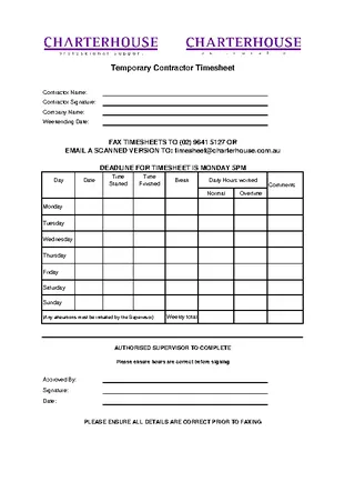Forms Temporary Contractor Timesheet Template In Pdf