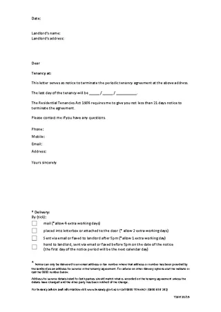 Forms Tenant Letter To Landlord 14 Days Notice