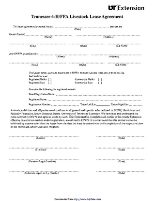 Tennessee 4 H Ffa Livestock Lease Agreement Form