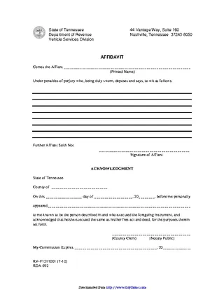 Tennessee Affidavit Form