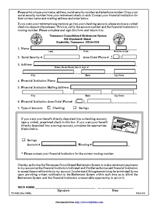 Forms Tennessee Direct Deposit Form 1
