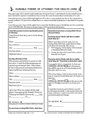 Tennessee Durable Health Care Power Of Attorney Form