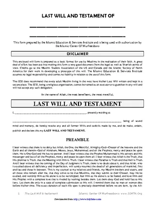Tennessee Last Will And Testament Form