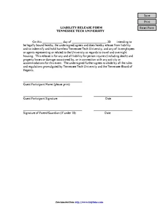 Forms Tennessee Liability Release Form 2