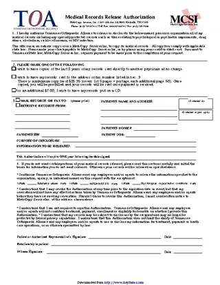 Forms Tennessee Medical Records Release Form 1
