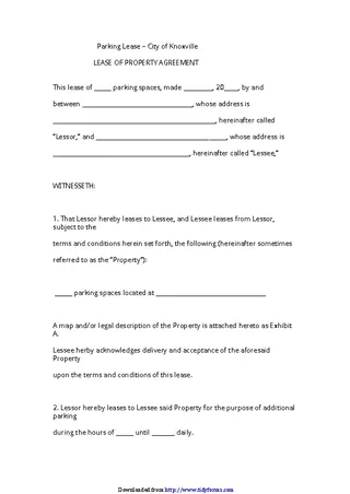 Tennessee Parking Lease Form