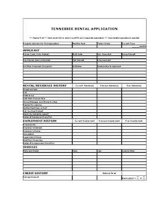 Tennessee Rental Application Form