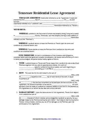 Tennessee Residential Lease Agreement Form