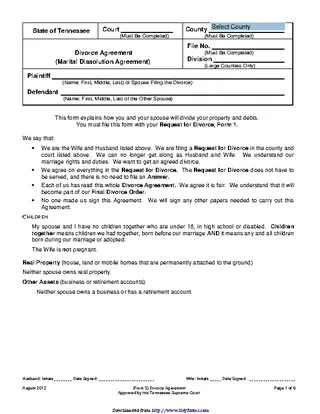 Forms Tennessee Separation Agreement Template