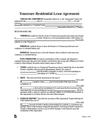 Tennessee Standard Residential Lease Agreement Form