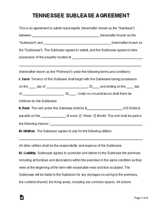 Forms Tennessee Sublease Agreement Template