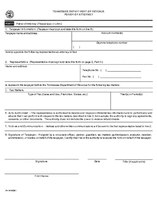 Tennessee Tax Power Of Attorney Form Rv F0103801