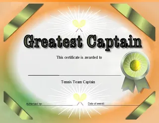 Tennis Team Captain Certificate