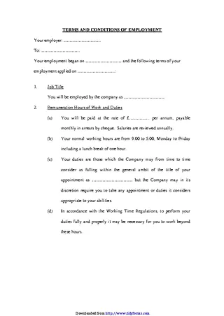 Forms Terms And Conditions Of Employment Template