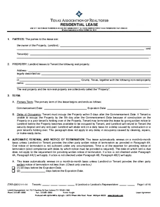 Texas Association Of Realtor Lease Agreement Form