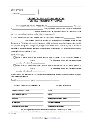 Texas Crude Oil And Natural Gas Tax Limited Power Of Attorney Form