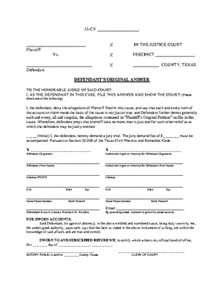 Forms Texas Defendants Answer Form
