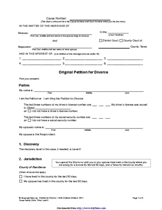 Texas Divorce Petition Form 1 With Children