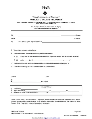 Forms Texas Eviction Notice Template
