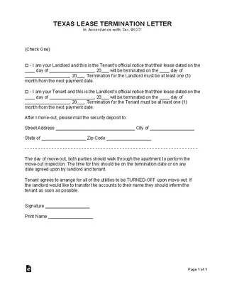 Texas Lease Termination Letter Form