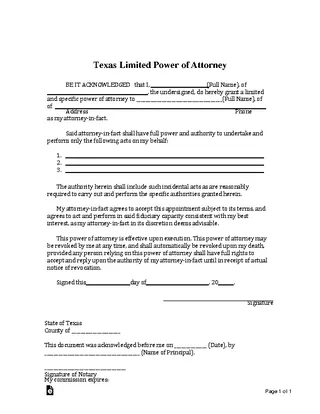 Texas Limited Power Of Attorney