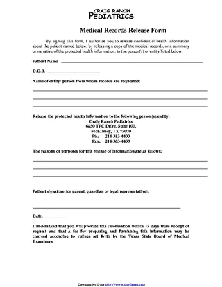 Forms Texas Medical Records Release Form 1