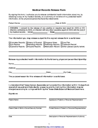 Forms Texas Medical Records Release Form 3