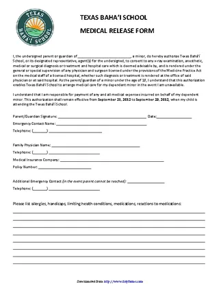 Forms Texas Medical Release Form For Minor Child