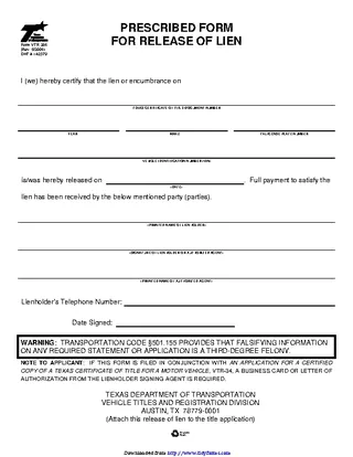 Forms Texas Prescribed Lien Release Form