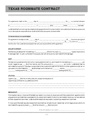 Forms Texas Roommate Agreement Form