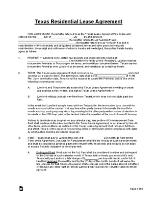 Texas Standard Residential Lease Agreement Form