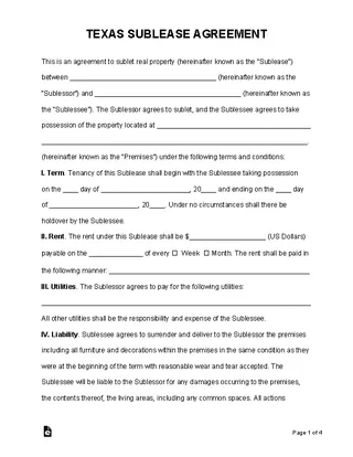 Forms Texas Sublease Agreement Template