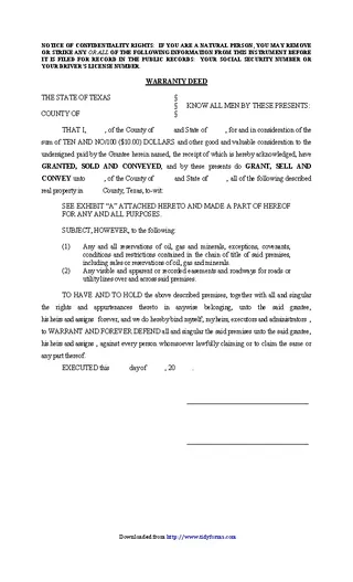 Texas Warranty Deed Form